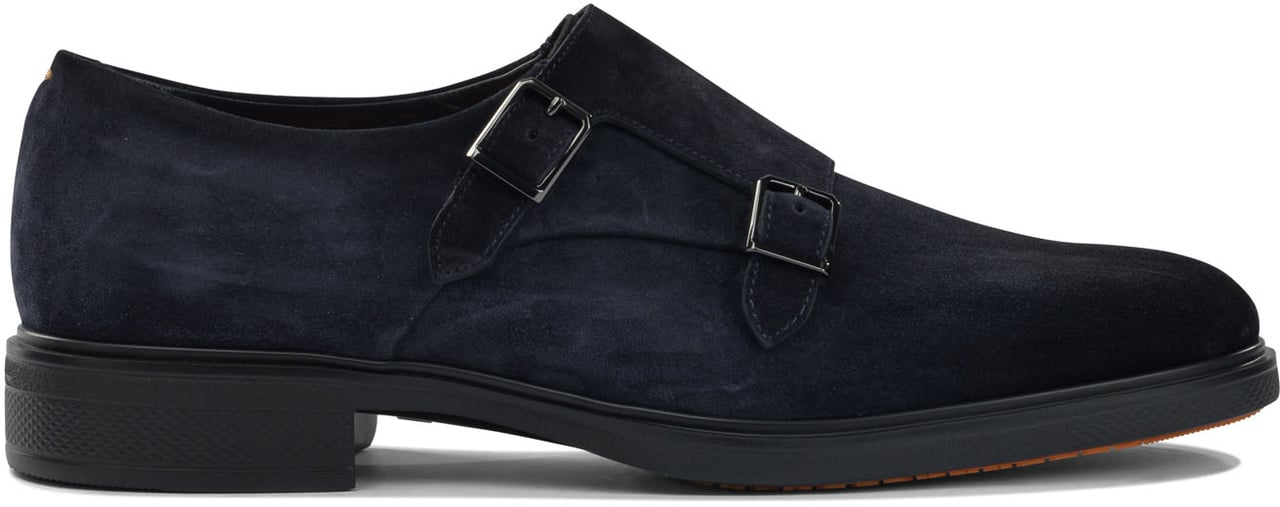Santoni Suede double buckle loafers Blauw