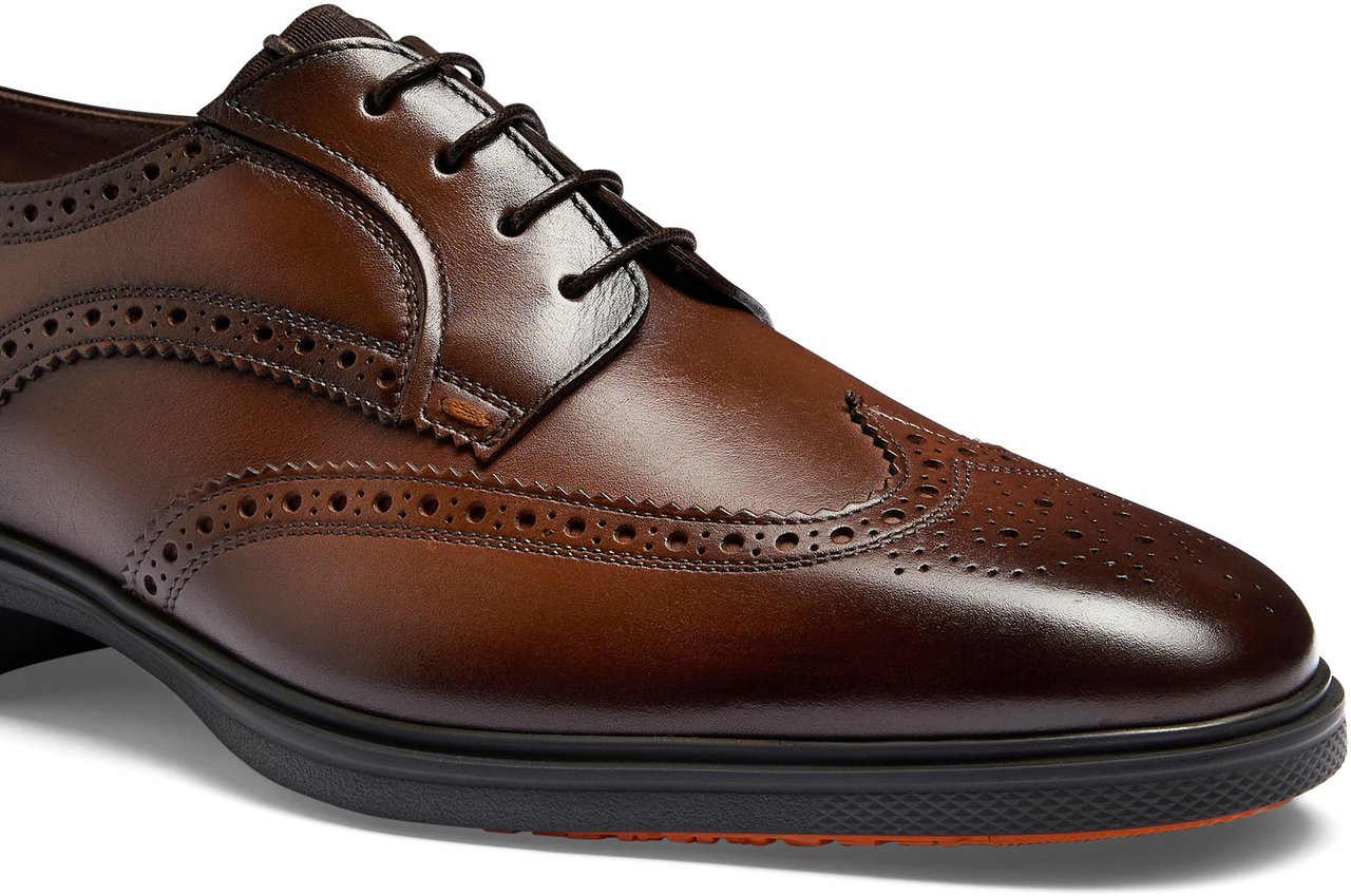 Santoni Men's leather Easy brogue laceup Wit