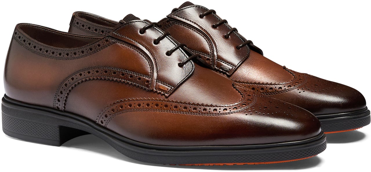 Santoni Men's leather Easy brogue laceup Wit