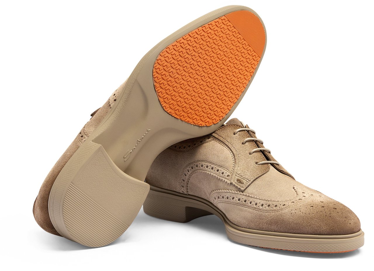 Santoni Men's suede Easy brogue laceup Wit