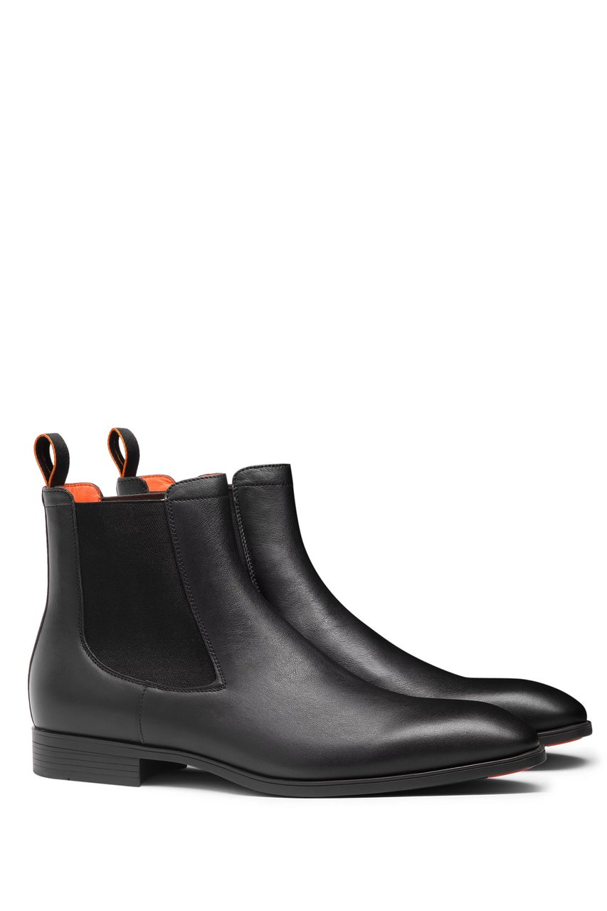 Santoni Black Leather Chelsea Ankle Boots Zwart