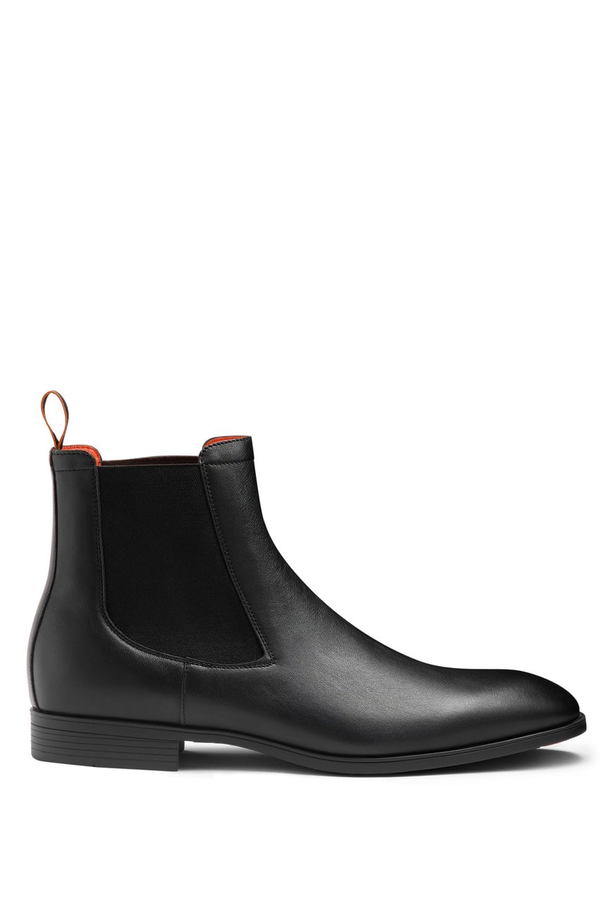 Santoni Black Leather Chelsea Ankle Boots Zwart