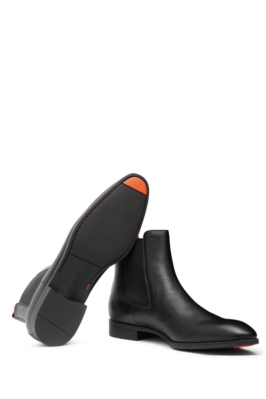 Santoni Black Leather Chelsea Ankle Boots Zwart