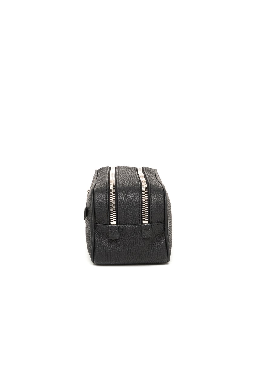 Santoni Textured Leather Belt Bag with Dual Compartments and Silver Accents Zwart
