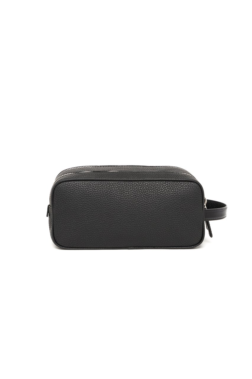 Santoni Textured Leather Belt Bag with Dual Compartments and Silver Accents Zwart