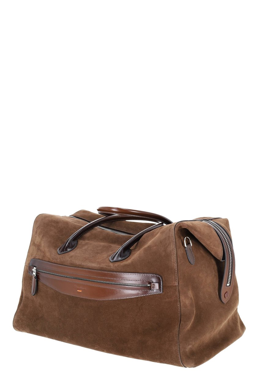 Santoni Suede Leather Handcrafted Weekender Bag Grijs