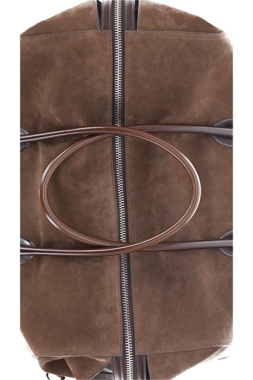 Santoni Suede Leather Handcrafted Weekender Bag Grijs