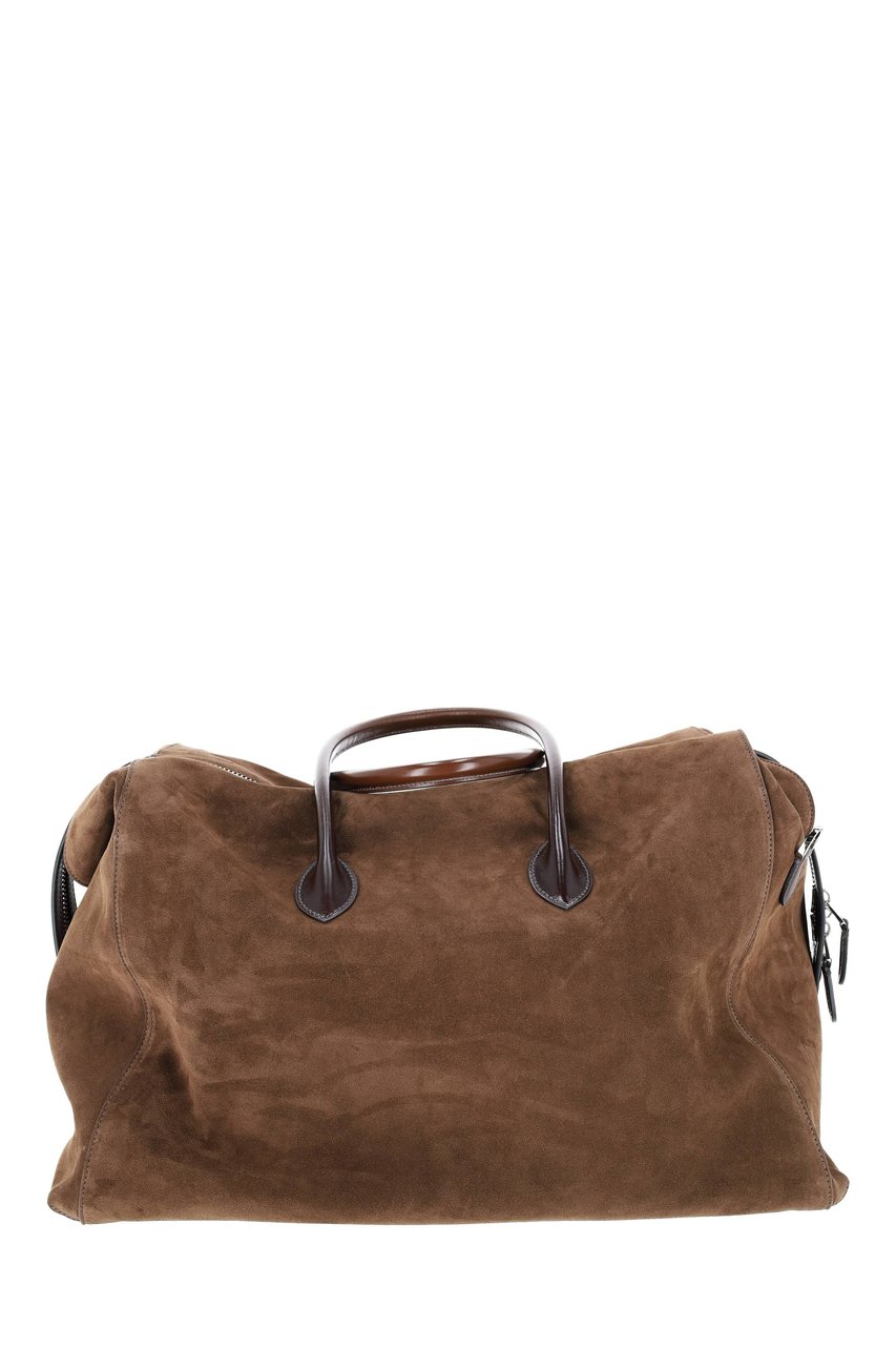 Santoni Suede Leather Handcrafted Weekender Bag Grijs