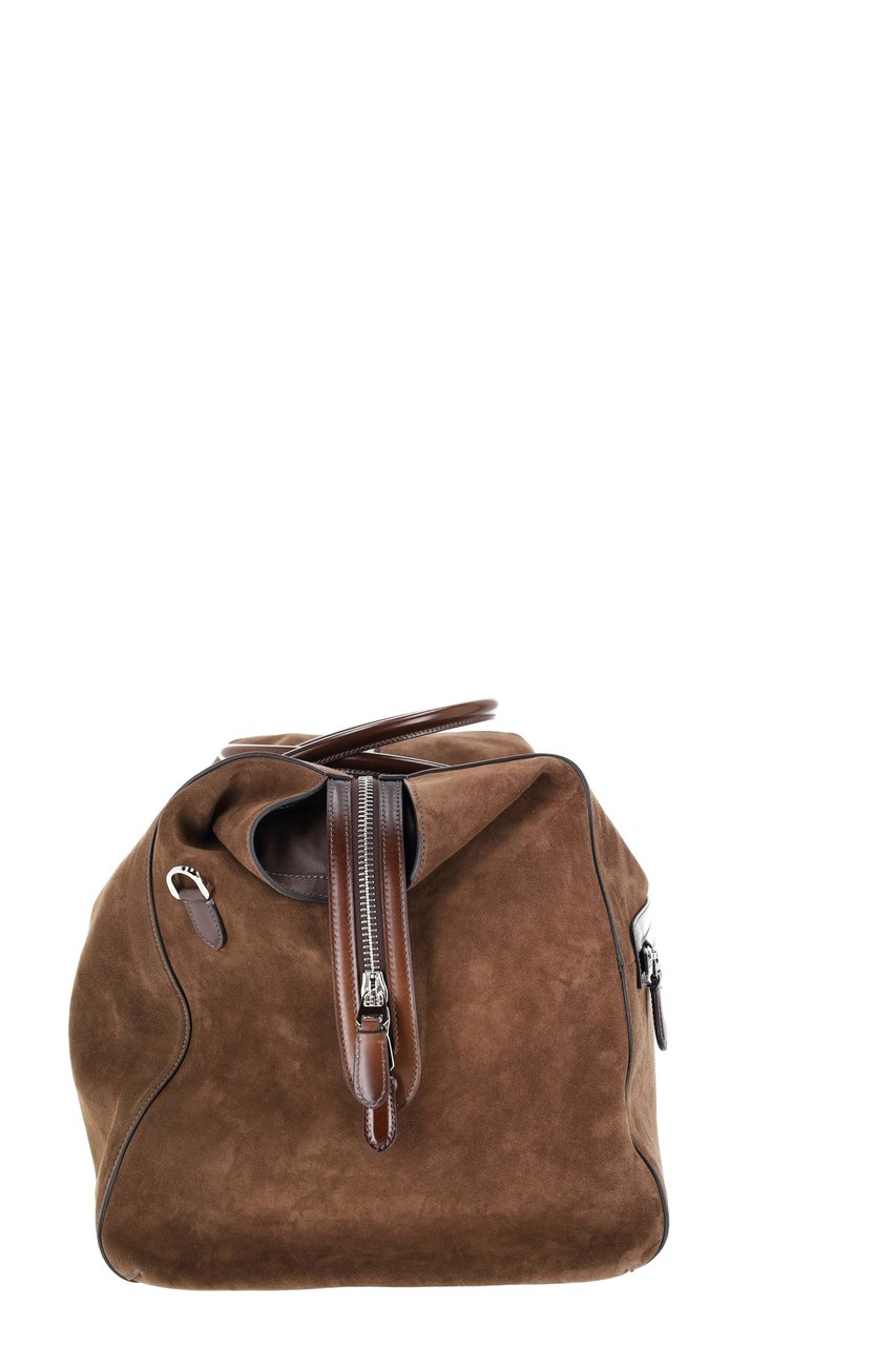 Santoni Suede Leather Handcrafted Weekender Bag Grijs