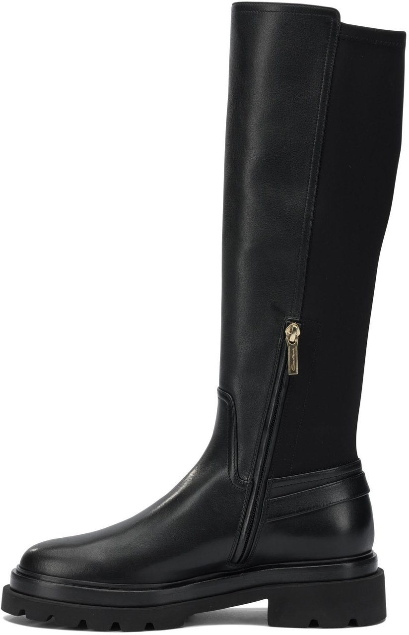 Santoni Leather knee-high boots Zwart