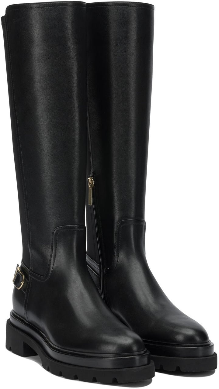 Santoni Leather knee-high boots Zwart