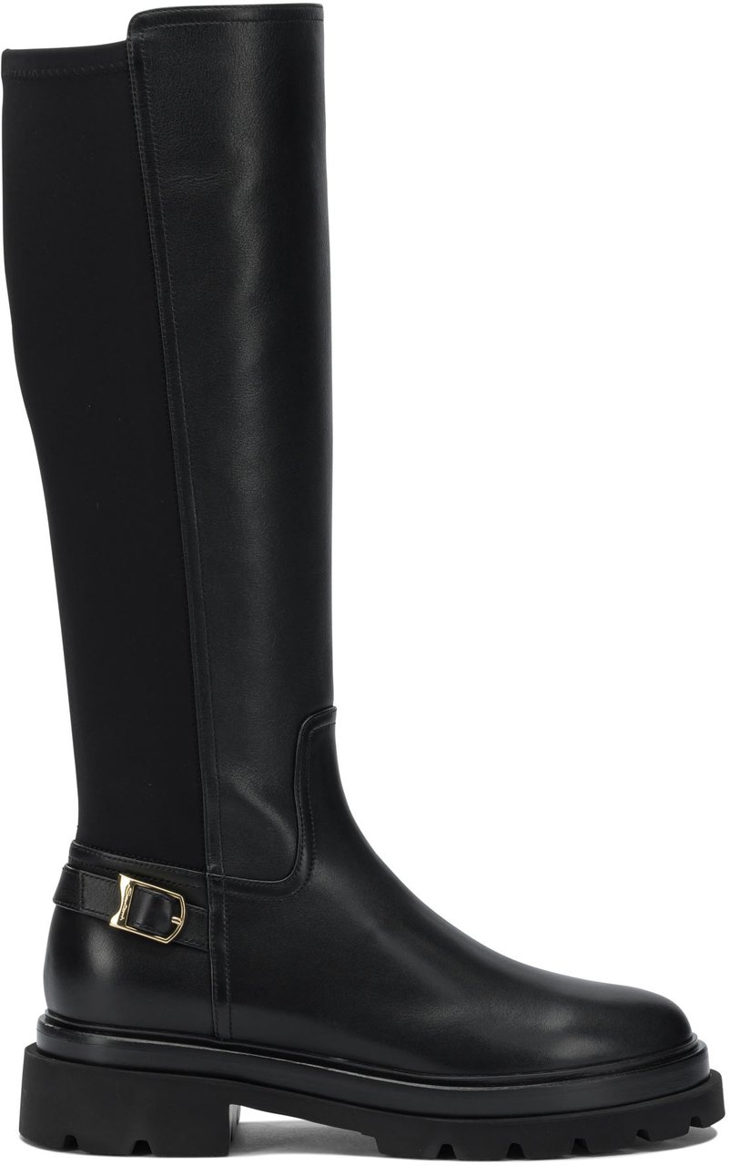 Santoni Leather knee-high boots Zwart