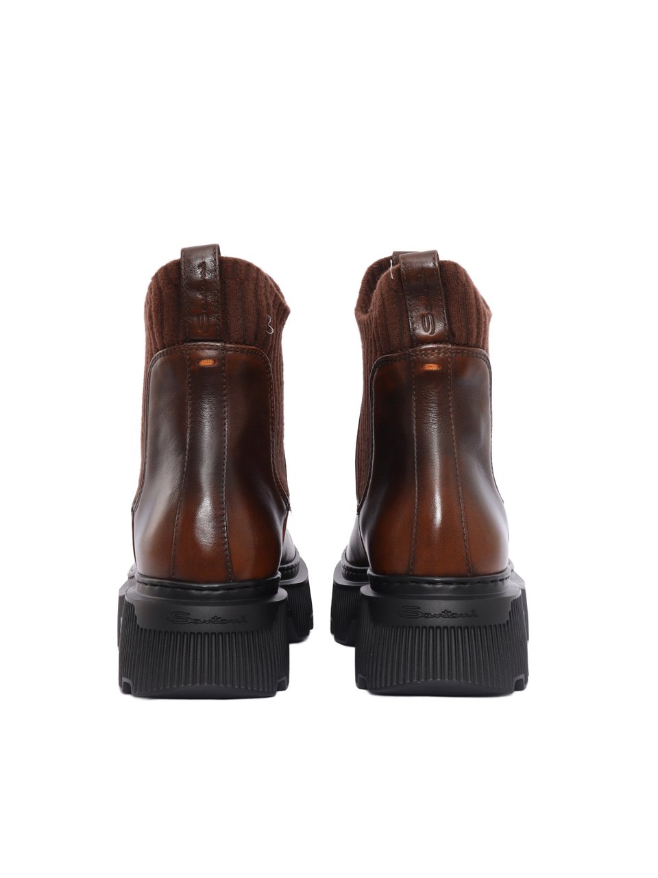 Santoni Brown Calfskin Mountain Boot with Ribbed Ankle Panel Zwart