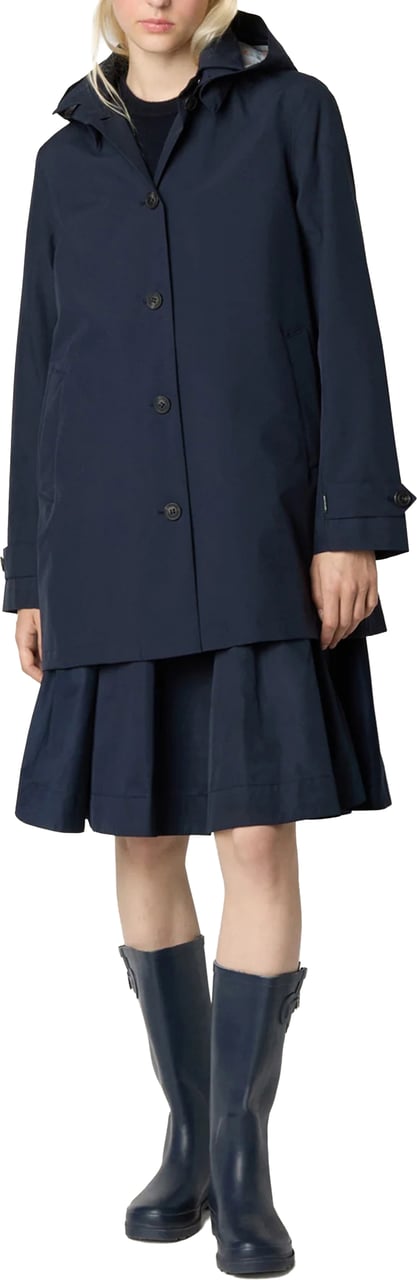 Save the Duck Navy Blue April Hooded Single Breasted Coat Zwart
