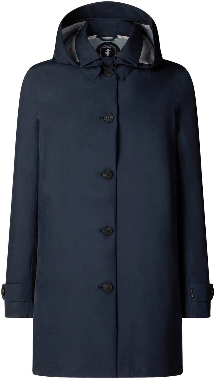 Save the Duck Navy Blue April Hooded Single Breasted Coat Zwart