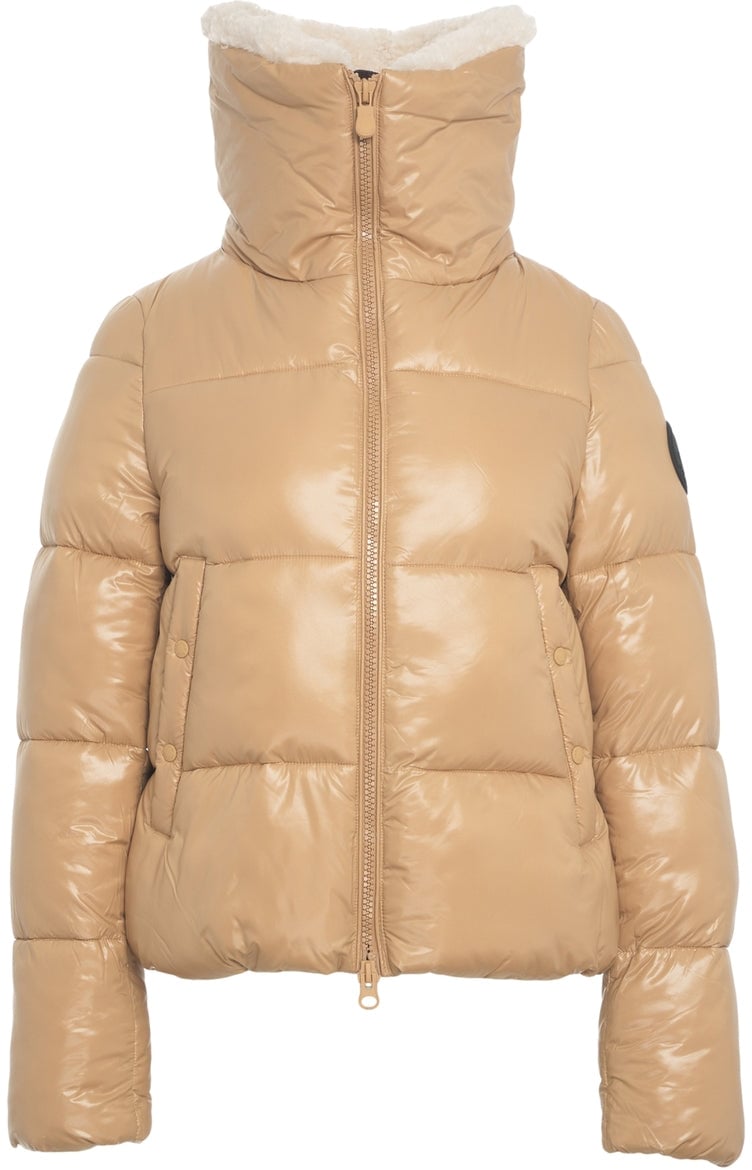 Save the Duck Puffer with faux fur collar Beige