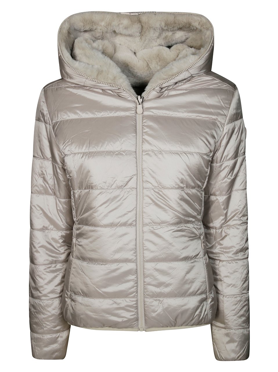 Save the Duck Reversible Short Jacket with Eco-Fur Hood Grijs