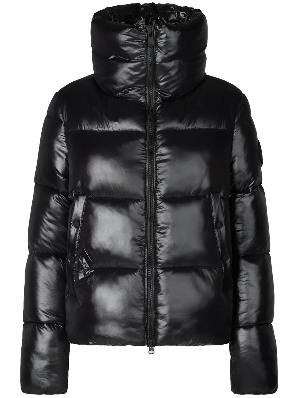 Save the Duck Shiny Puffer Jacket with High Collar and Cropped Length Zwart