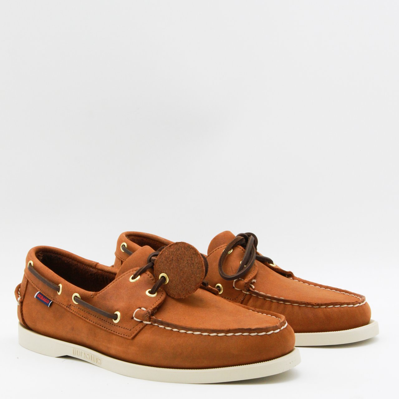 SEBAGO Brown Leather Boat Shoes with Moccasin Stitching Bruin