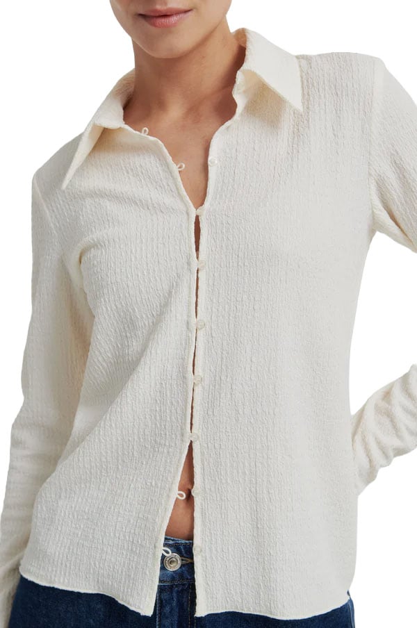Second Female - Blouse LM - Paria LS Collar Tee - 0508 Tofu Wit