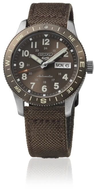 Seiko Horloge HDB009K1 5 Sport Staal Automaat 100m Waterdicht Bruin Nylon 40mm Bruin