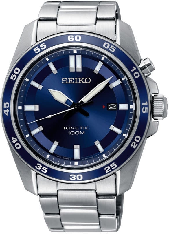 Seiko HEREN KINETIC STAAL BRACELET BLAUW 100M WR SKA783P1 Zilver