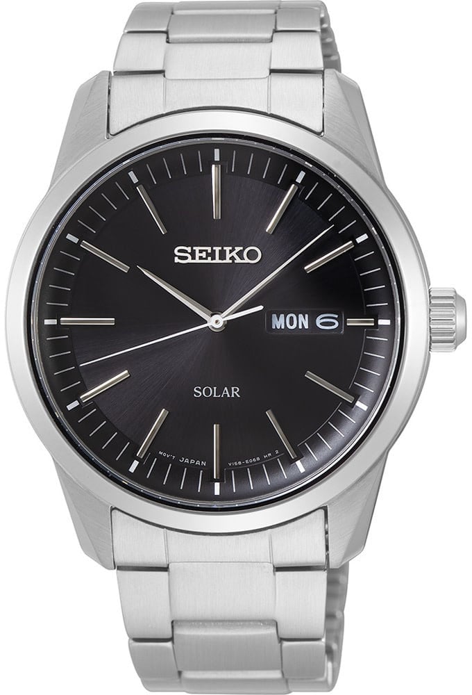 Seiko HEREN SOLAR SS BRACELET ZWART 100M WR SNE527P1 Zilver