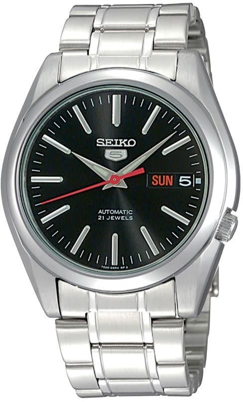 Seiko Horloge SNKL45K1 5 Staal Automaat met Zwarte Wijzerplaat 38mm Zilver