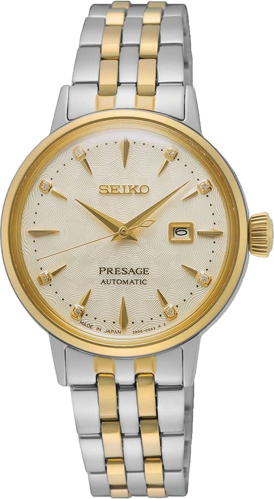 Seiko Horloge SRE010J1 Presage Staal Bi-color Automaat 50m Waterdicht met Diamant 29mm Goud