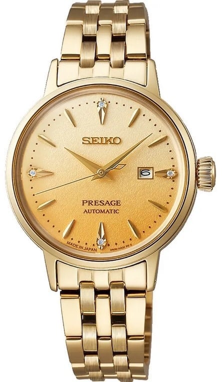 Seiko Horloge SRE018J1 Presage Cocktail Staal met Geelgouden Plating Automaat 50m Waterdicht 30mm Goud