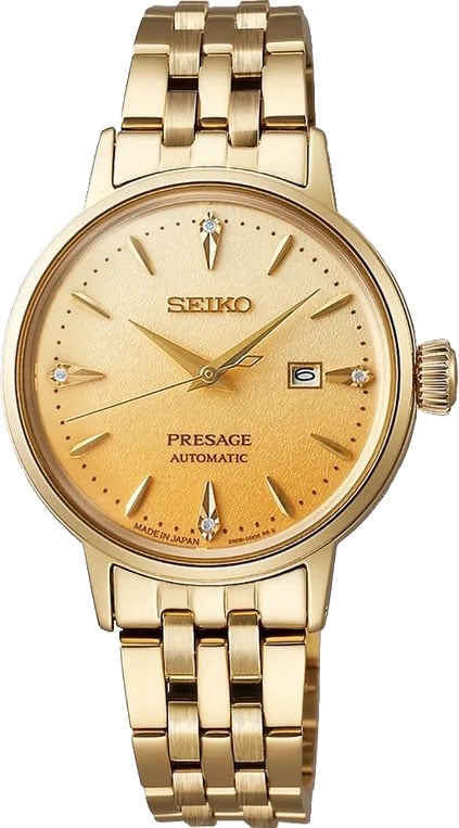Seiko Horloge SRE018J1 Presage Cocktail Staal met Geelgouden Plating Automaat 50m Waterdicht 30mm Goud