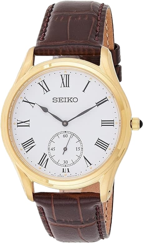 Seiko HEREN DOUBLE BRUIN LEDEREN BAND WIT 50M WR SRK050P1 Goud