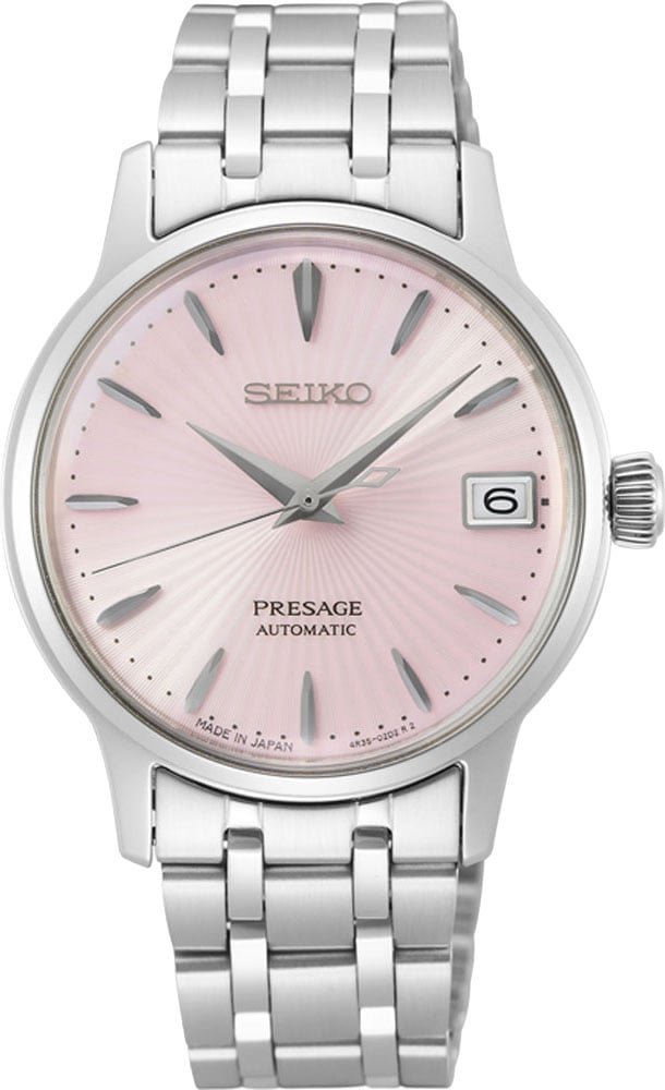 Seiko Horloge SRP839J1 Presage Automaat 50m Waterdicht met Roze Wijzerplaat 34mm Zilver