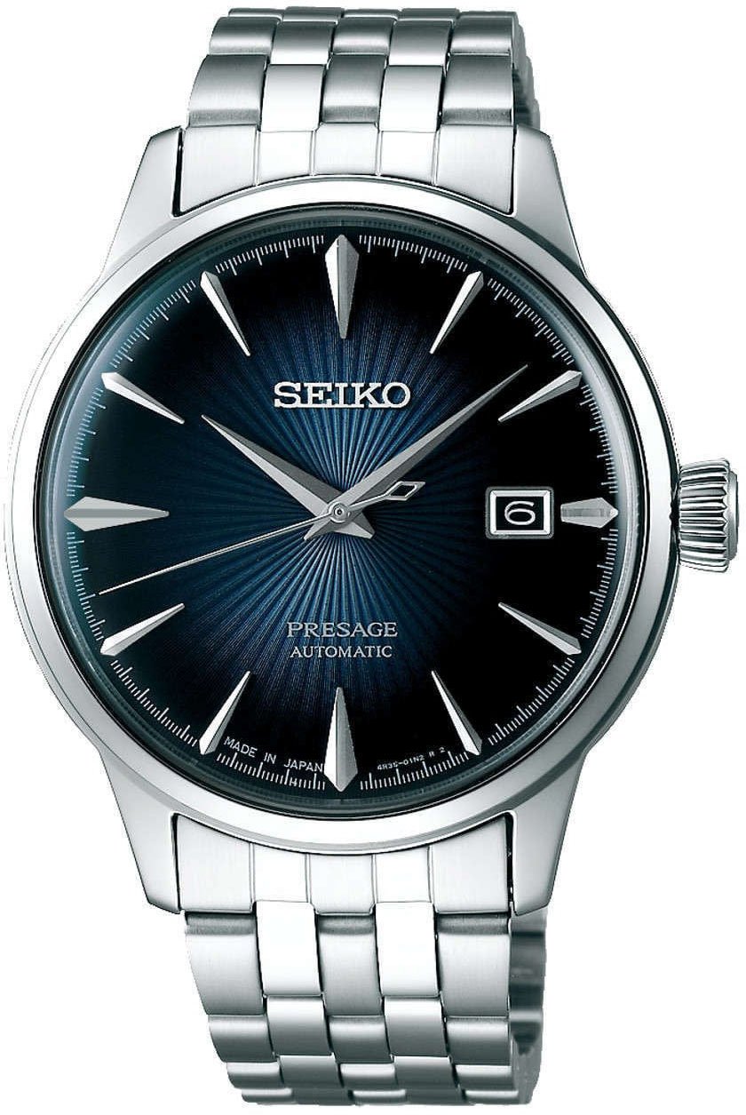 Seiko Horloge SRPB41J1 Presage Staal Automaat 50m Waterdicht met Blauwe Wijzerplaat 40mm Zilver