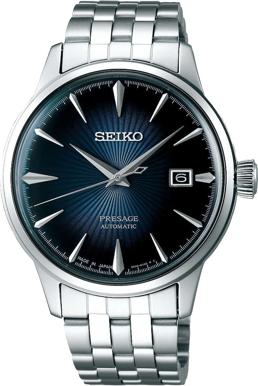 Seiko Horloge SRPB41J1 Presage Staal Automaat 50m Waterdicht met Blauwe Wijzerplaat 40mm Zilver
