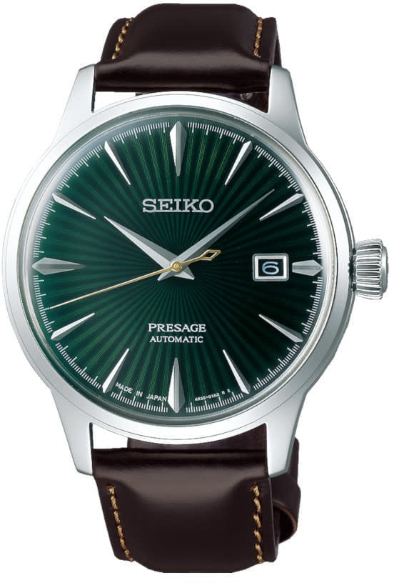 Seiko Horloge SRPD371J1 Presage Automaat 50m Waterdicht met Groene Wijzerplaat en Bruin Leren Horlogeband 40mm Donkergroen