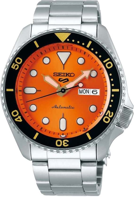 Seiko Seiko Horloge SRPD59K1 5 Sports Staal Automatic 100m Waterdicht met Oranje Wijzerplaat 42mm Oranje