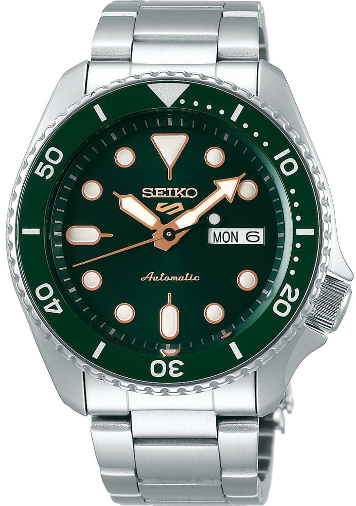 Seiko Horloge SRPD63K1 5 Sports Staal Automatic 100m Waterdicht met Groene Wijzerplaat 42mm Donkergroen