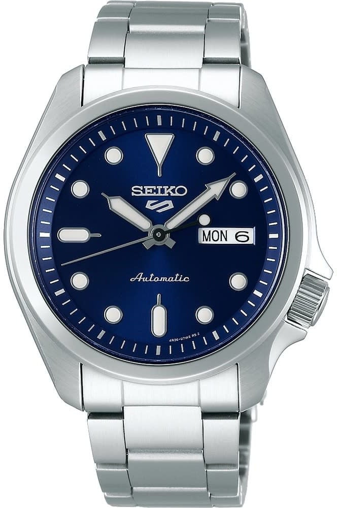 Seiko Horloge SRPE53K1 5 Sports Staal Automatic 100m Waterdicht met Blauwe Wijzerplaat 39mm Blauw