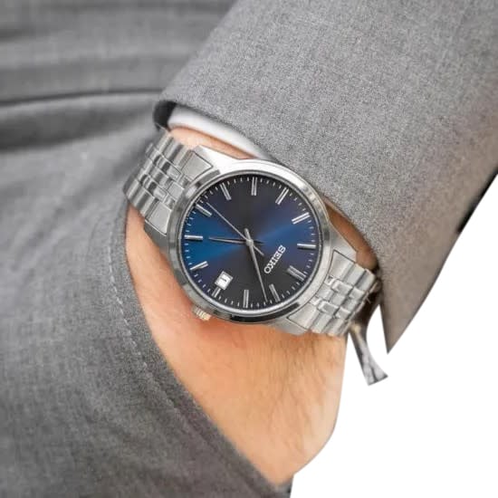 Seiko Horloge SRPH87K1 Staal Automaat 100m Waterdicht en Blauwe Wijzerplaat 41mm Zilver