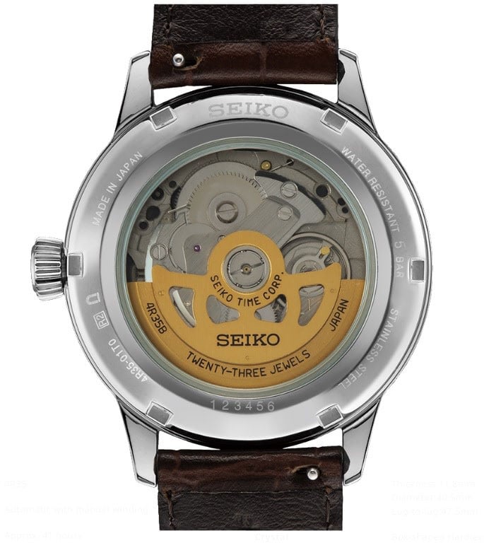 Seiko Seiko Horloge SRPK15J1 Presage Staal Automaat 50m Waterdicht met Vintage Blauwe Wijzerplaat en Bruin Croco Leren Horlogeband 40mm Divers