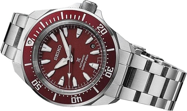 Seiko Horloge SRPL11K1 Prospex Staal Automaat 200m Waterdicht met Rode Wijzerplaat en Bezel 41mm Maroon