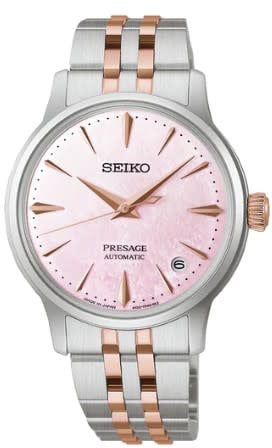 Seiko Horloge SRPM06J1 Presage Coctail Time Staal Bi-color Rose Automaat met Roze Wijzerplaat 34mm Limited Edition Zilver