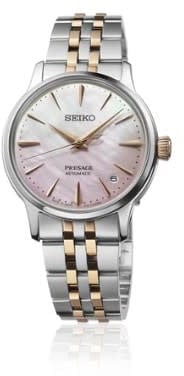 Seiko Horloge SRPM06J1 Presage Coctail Time Staal Bi-color Rose Automaat met Roze Wijzerplaat 34mm Limited Edition Zilver