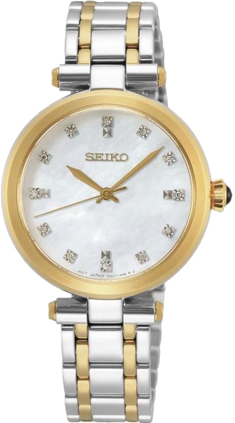 Seiko Horloge SRZ532P1 Quartz Staal Bi-colour Saffierglas 50m Waterdicht met Diamant en Parelmoer Wijzerplaat 30mm Divers