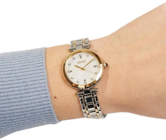 Seiko Horloge SRZ532P1 Quartz Staal Bi-colour Saffierglas 50m Waterdicht met Diamant en Parelmoer Wijzerplaat 30mm Divers
