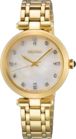 Seiko Seiko Dames Horloge SRZ536P1 Quartz Double met Parelmoer Wijzerplaat en Diamanten Goud