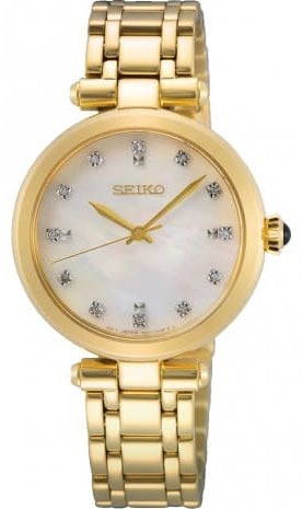 Seiko DAMES DOUBLE BRACELET MOP DIAL DIAMONDS 50M WR SRZ536P1 Goud