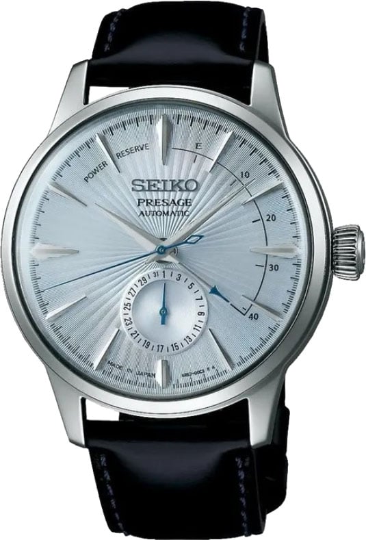 Seiko Horloge SSA343J1 Presage Staal Automaat met Zwart Leren Horlogeband 39mm Lichtblauw
