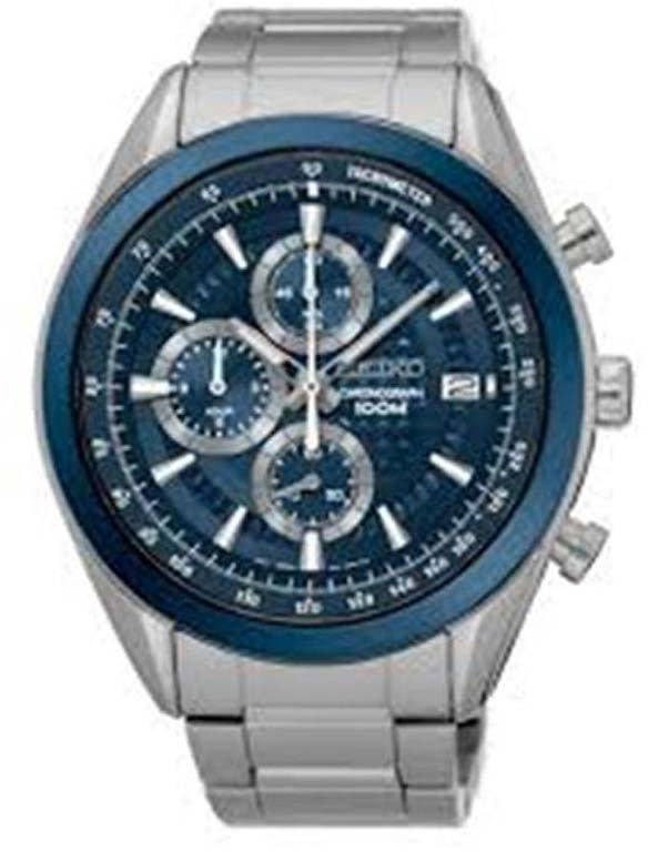 Seiko HEREN CHRONOGRAAF STAAL BRACELET BLAUW 100M SSB177P1 Zilver